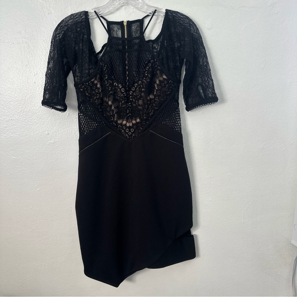 Three Floor Elegant Black Lace Asymmetrical Dress